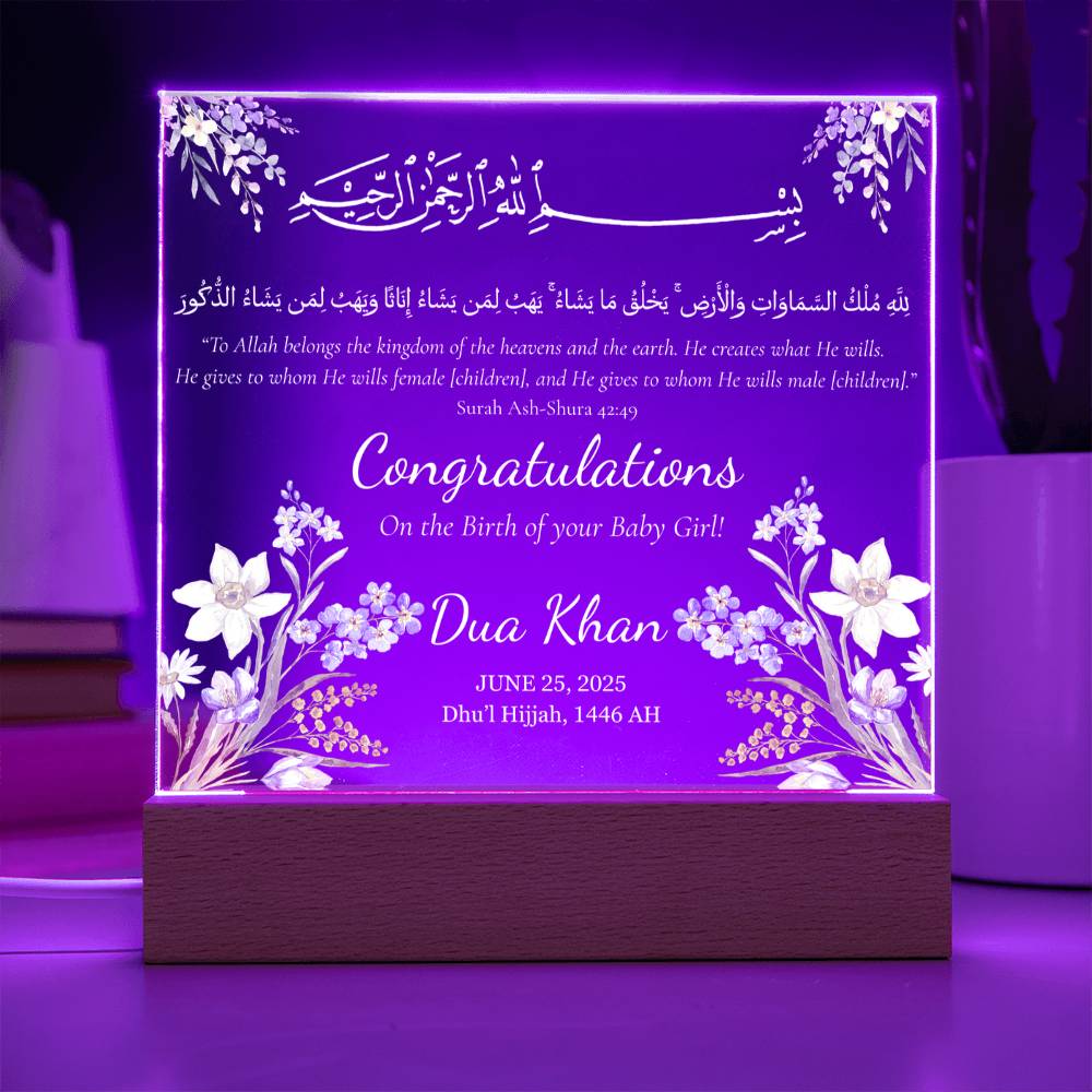 Birth of your Baby Girl -  Newborn Acrylic Plaque - Gift for New Mom by Qiyam