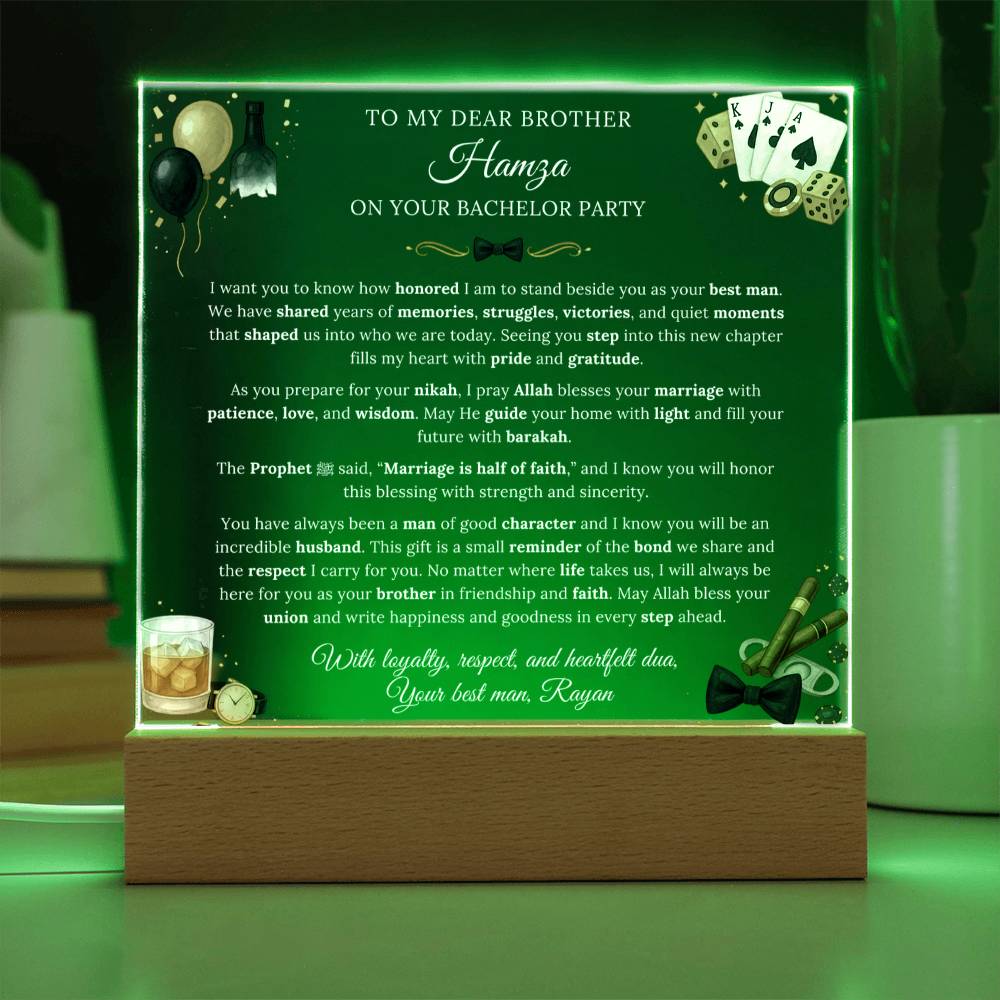 Gift for Brother Bachelor Party From Best Man, A Very Thoughtful Message With Hadith by Qiyam