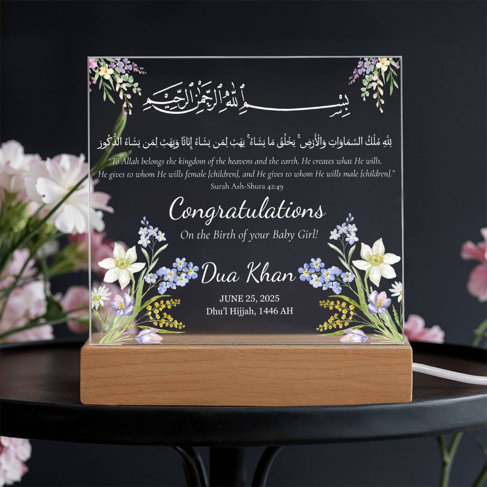 Birth of your Baby Girl -  Newborn Acrylic Plaque - Gift for New Mom by Qiyam