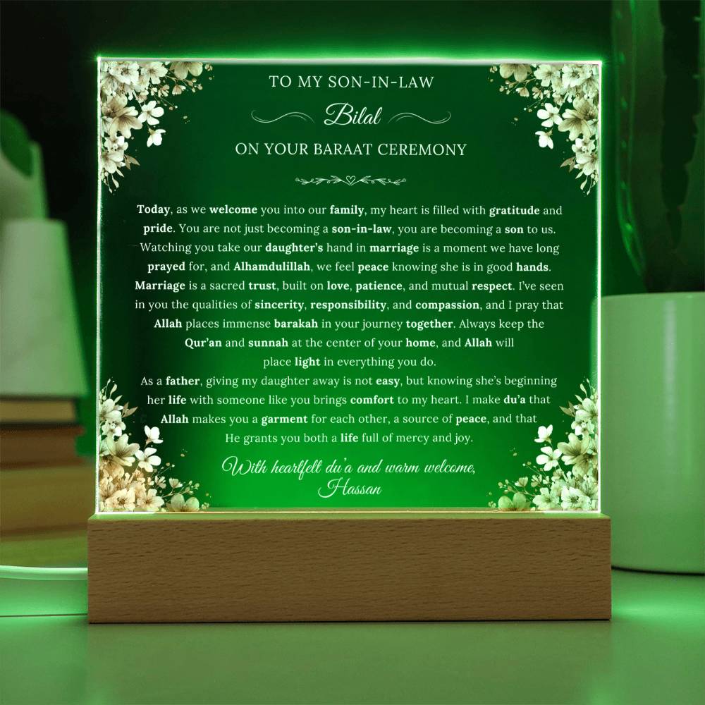 Gift for Son-in-Law Baraat from Father-in-Law, A Very Thoughtful Message With Duaa by Qiyam