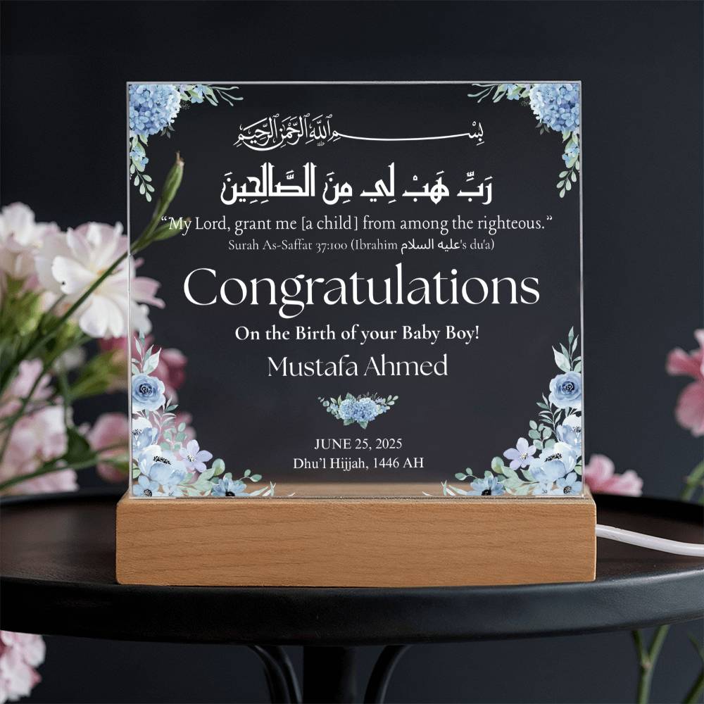 Birth of your Baby Boy -  Newborn Acrylic Plaque - Gift for New Mom by Qiyam