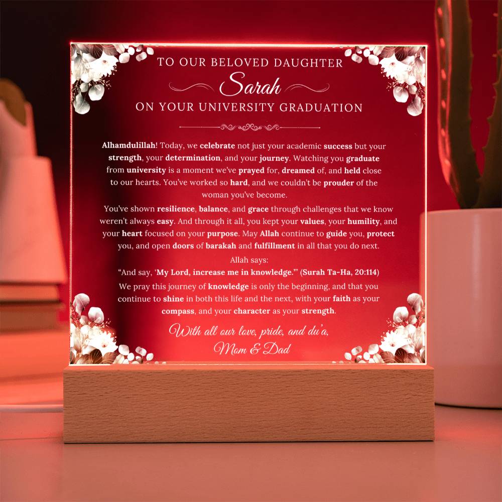 Gift for Daughter University Graduation from Parents, A Very Beautiful Message With Quran Verse by Qiyam