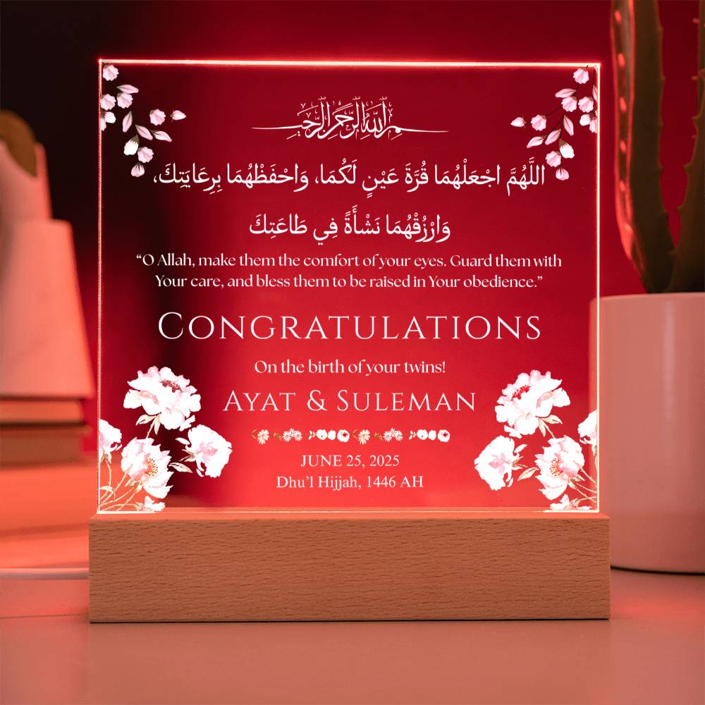 Birth of your Twins -  Newborn Acrylic Plaque - Gift for Couple by Qiyam