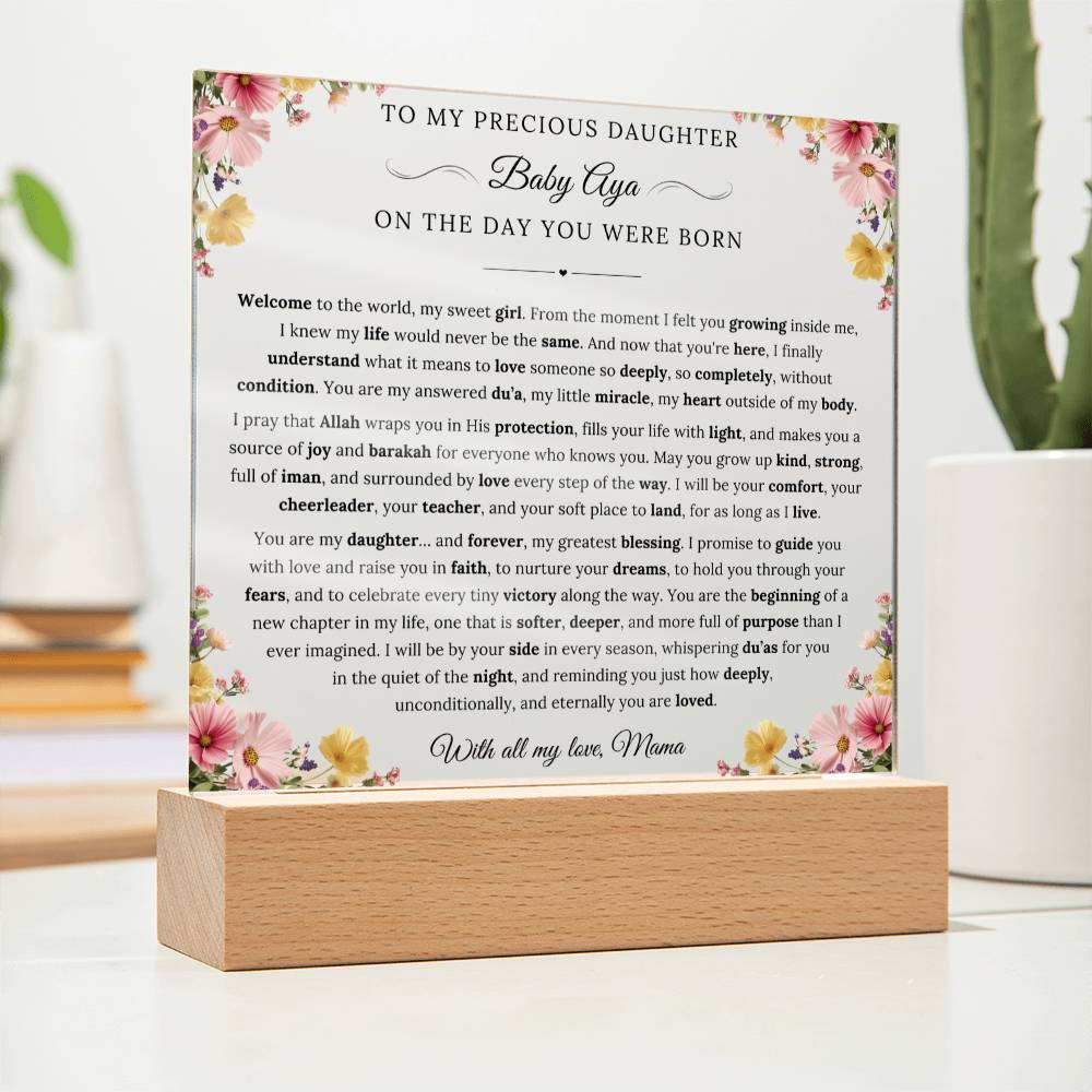 You are the beginning of a new chapter in my life -New born acrylic plaque from Mom - gift for Daughter by Qiyam