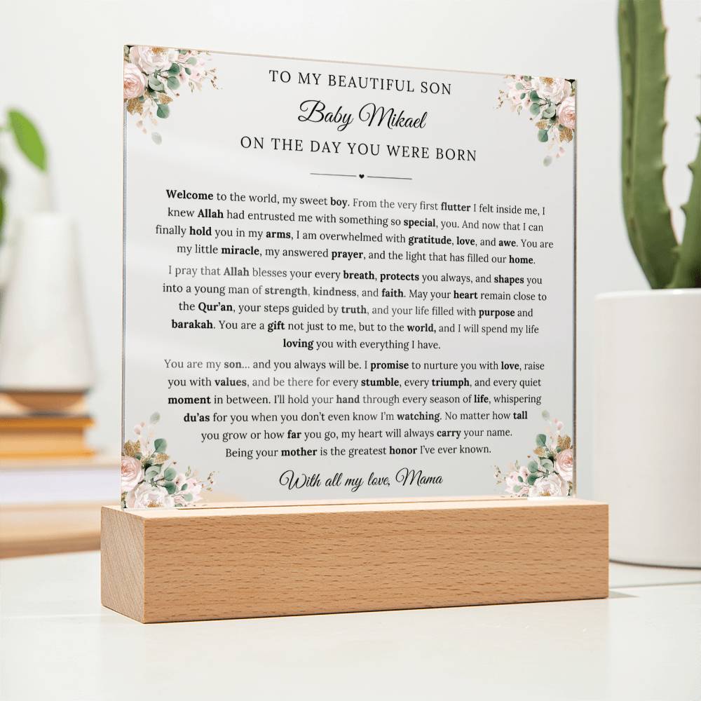 I’ll hold your hand through every season of life, whispering Du’as for you  -New born acrylic plaque from Mama - gift for Son by Qiyam