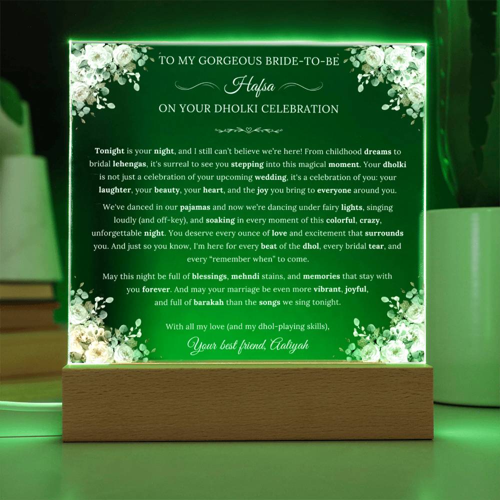 Gift for Bride-to-be Dholki from Best Friend, A Very Beautiful Lovely Message With Duaa by Qiyam