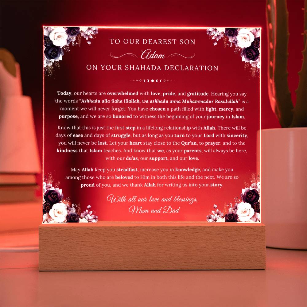 With all our love and blessings-Shahada Declaration acrylic plaque from Mom & Dad- gift for beloved Hafidh by Qiyam