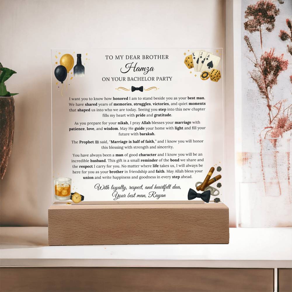 Gift for Brother Bachelor Party From Best Man, A Very Thoughtful Message With Hadith by Qiyam