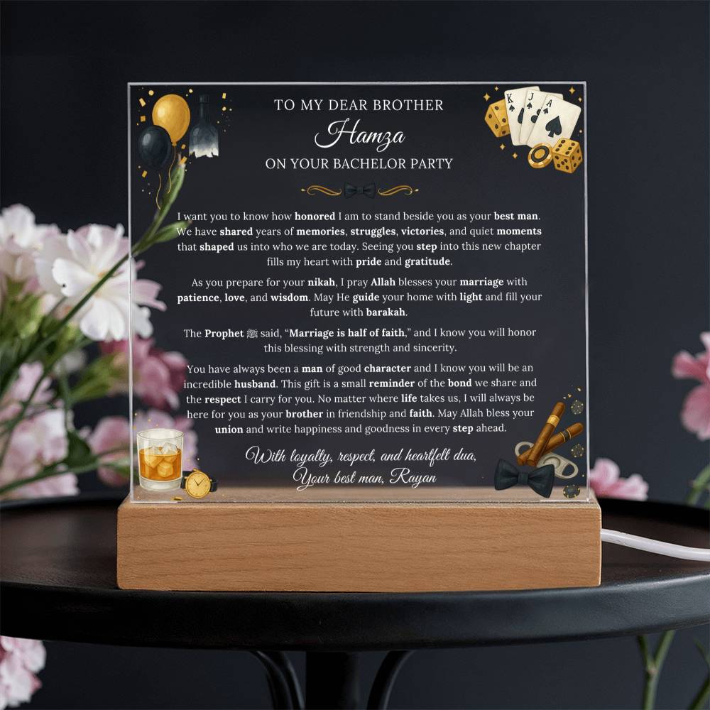 Gift for Brother Bachelor Party From Best Man, A Very Thoughtful Message With Hadith by Qiyam