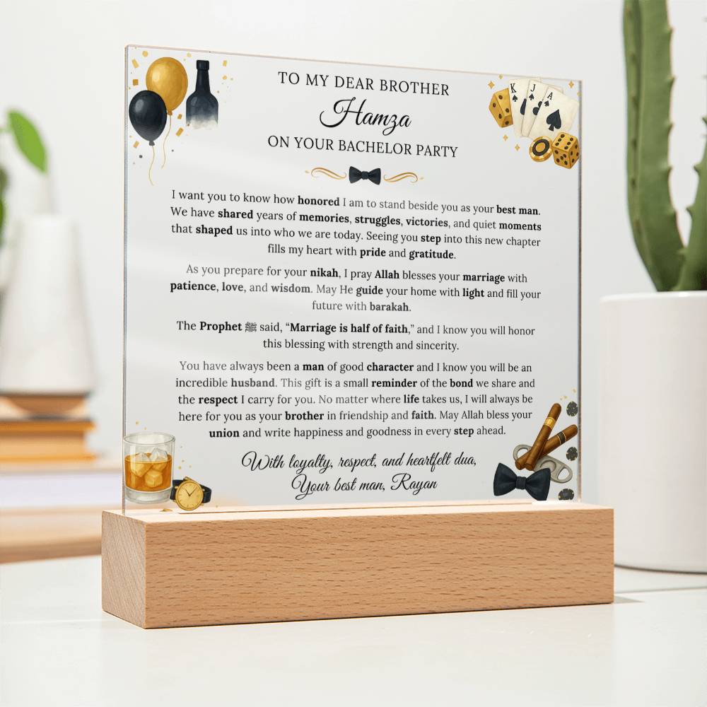 Gift for Brother Bachelor Party From Best Man, A Very Thoughtful Message With Hadith by Qiyam