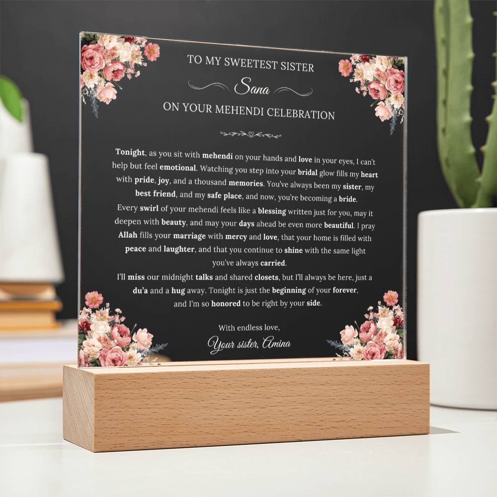 Gift for Sister Mehendi from Sister, A Very Beautiful Message With Duaa by Qiyam