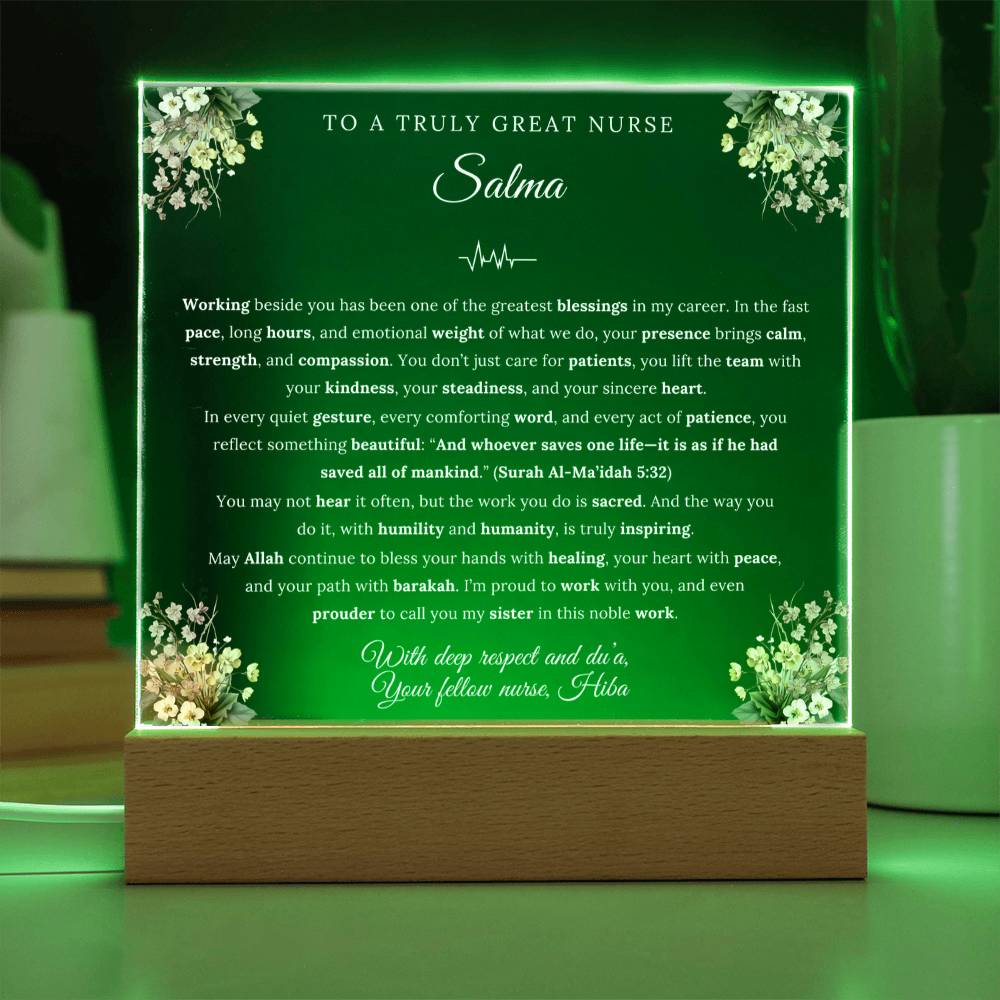 Working beside you has been one of the greatest blessings in my career-Islamic Colleague Appreciation acrylic plaque from  Fellow nurse -gift for Colleague nurse by Qiyam