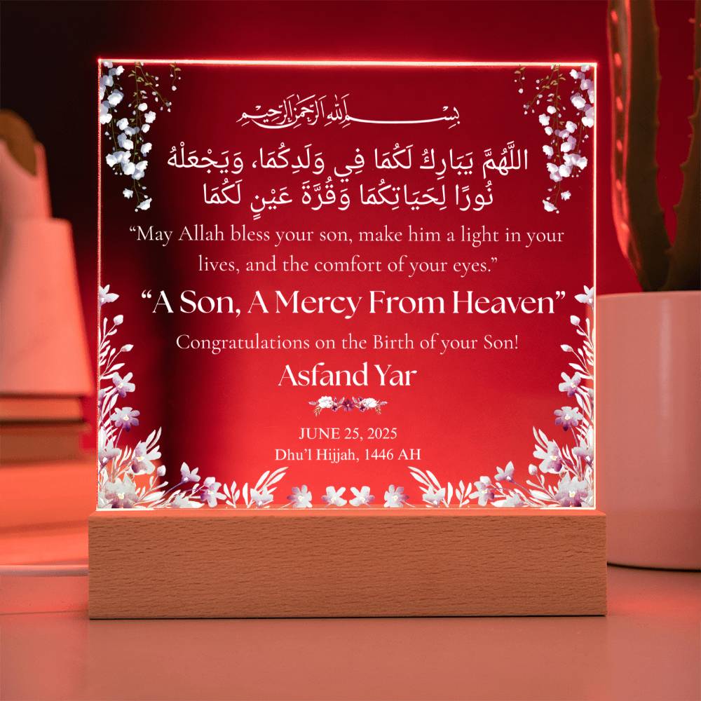 A Mercy From Heaven -  Newborn Acrylic Plaque - Gift for New Mom by Qiyam