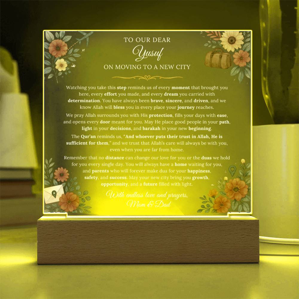 Gift for Son Moving to a New City Country From Parents, A Very Emotional Message With Quran Verse by Qiyam