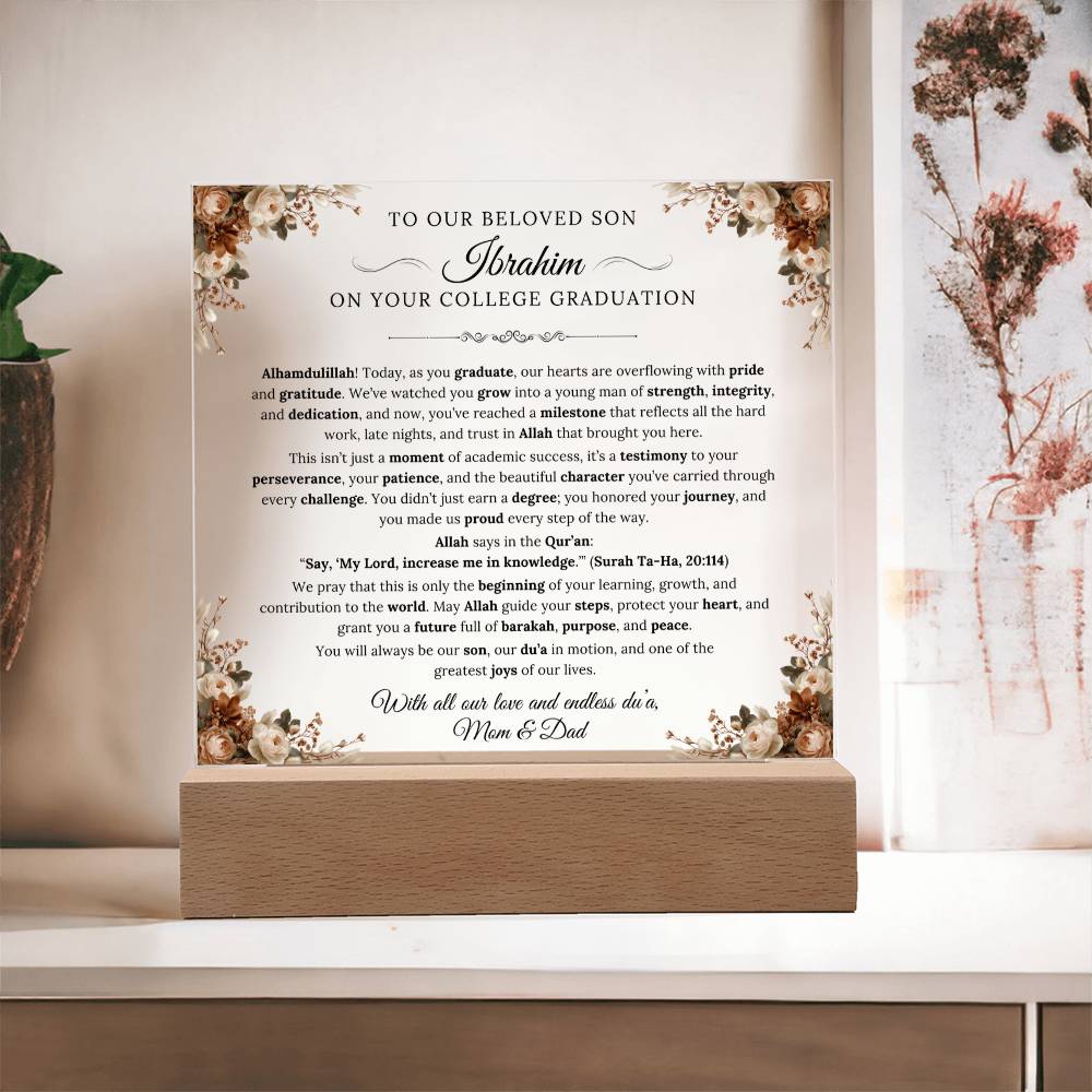 Gift for Son College Graduation from Parents, A Very Thoughtful Message With Quran Verse by Qiyam