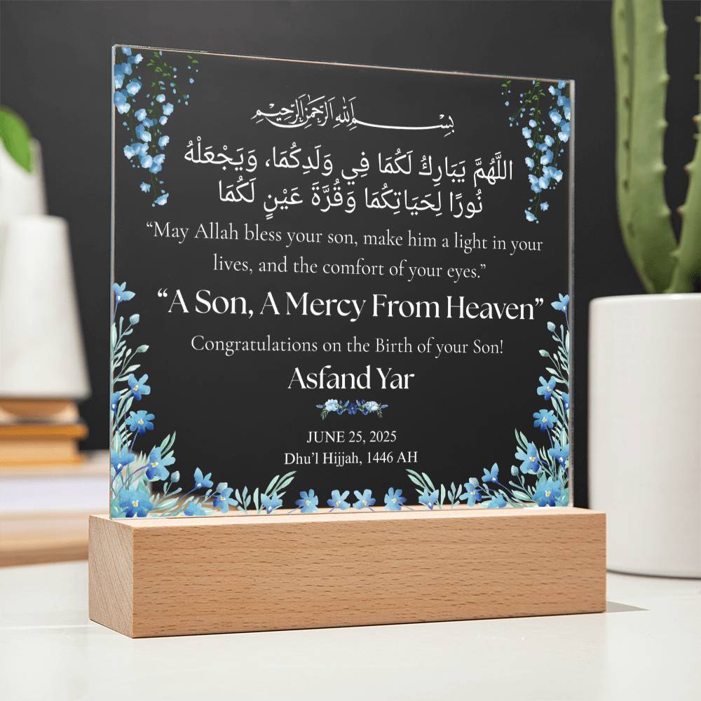 A Mercy From Heaven -  Newborn Acrylic Plaque - Gift for New Mom by Qiyam