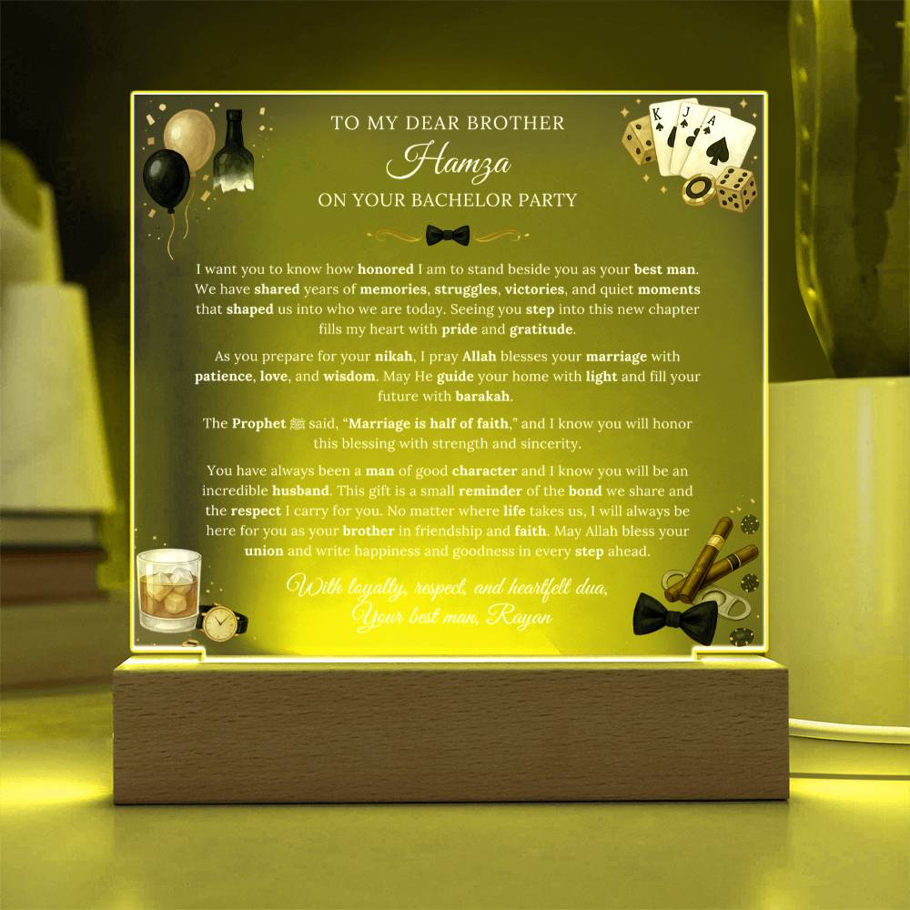 Gift for Brother Bachelor Party From Best Man, A Very Thoughtful Message With Hadith by Qiyam