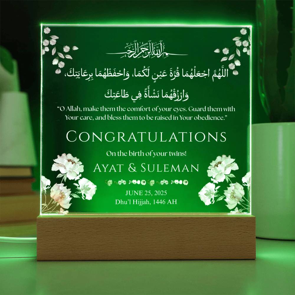 Birth of your Twins -  Newborn Acrylic Plaque - Gift for Couple by Qiyam