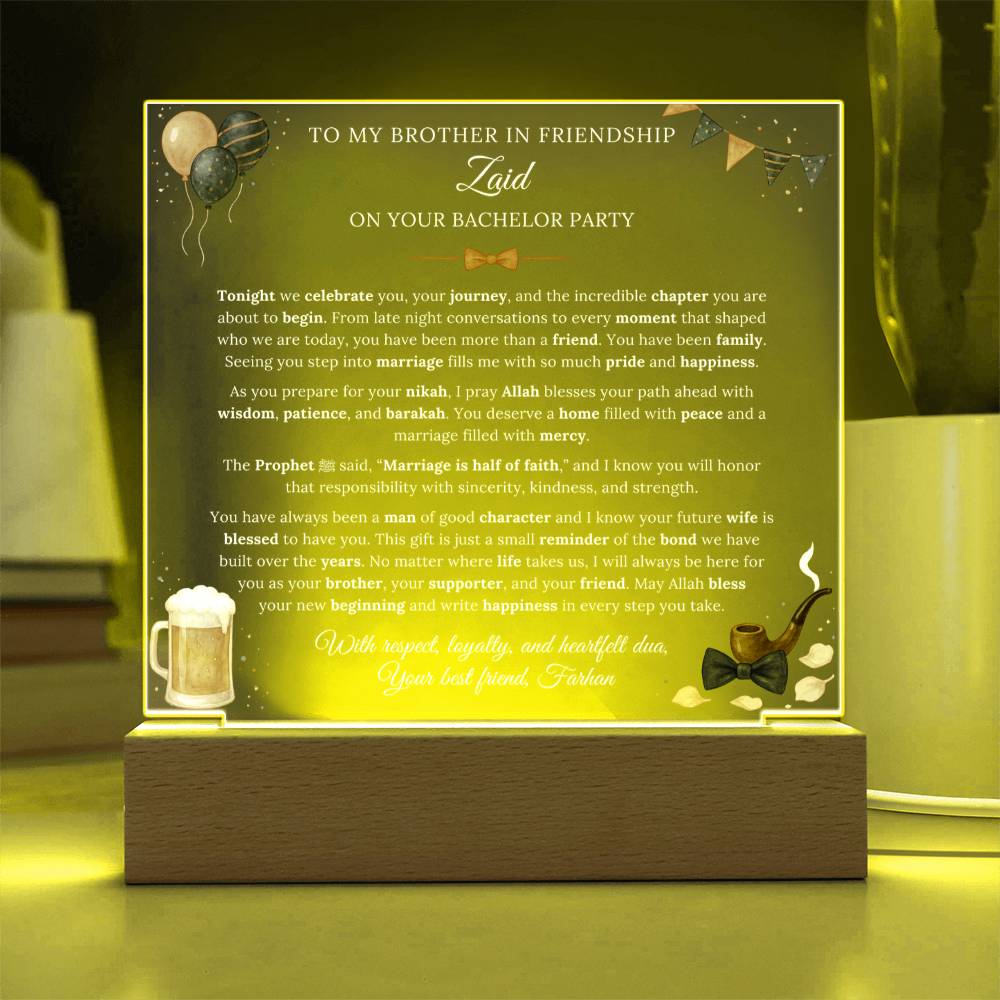 Gift for Brother Bachelor Party From Best Friend, A Very Emotional Message With Hadith by Qiyam