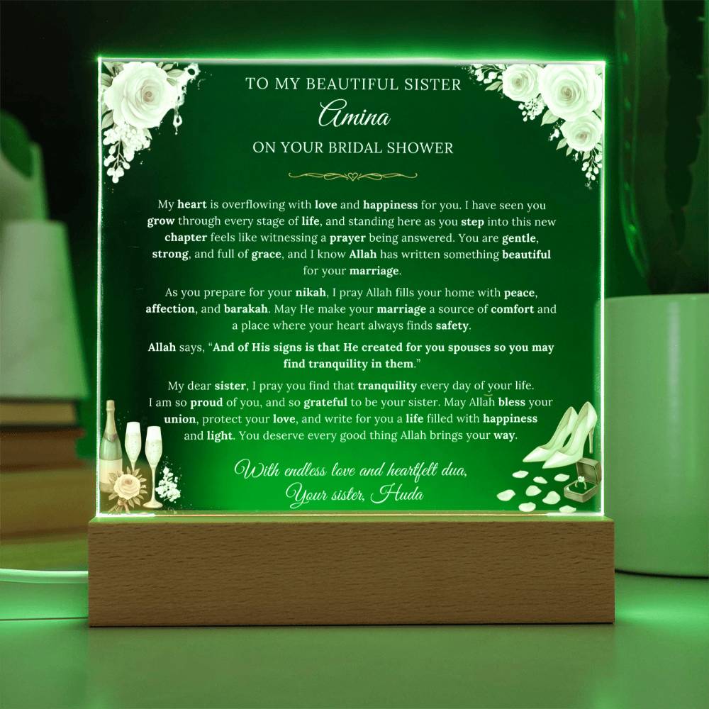 Gift for Sister Bridal Shower From Sisterhood, A Very Lovely Message With Quran Verse by Qiyam