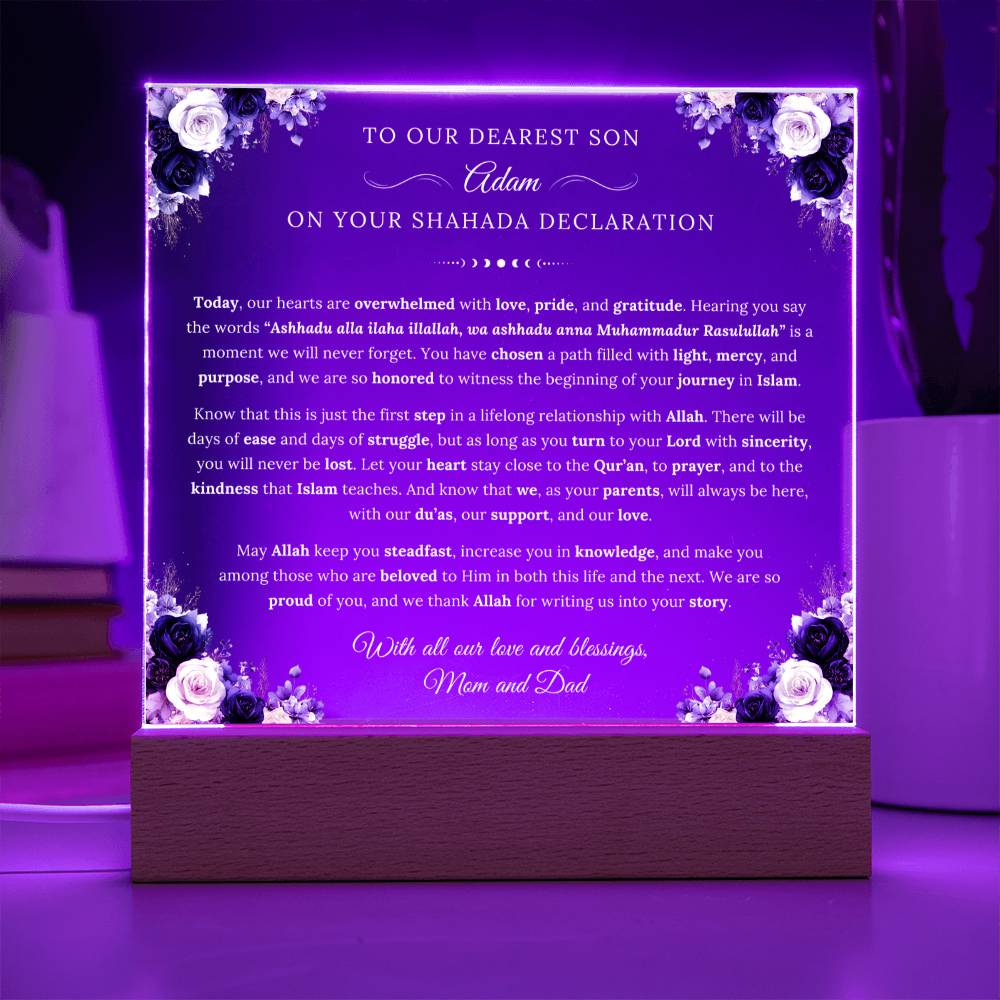 With all our love and blessings-Shahada Declaration acrylic plaque from Mom & Dad- gift for beloved Hafidh by Qiyam
