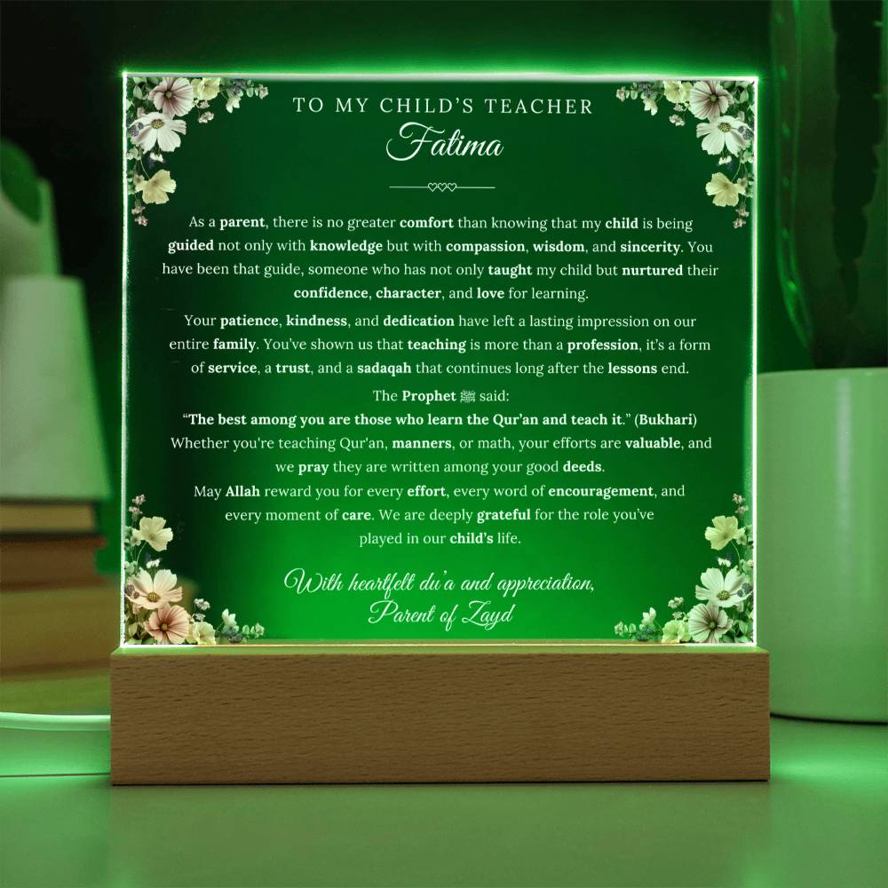 Gift for Teacher from Parent, A Very Beautiful Message With Hadith by Qiyam