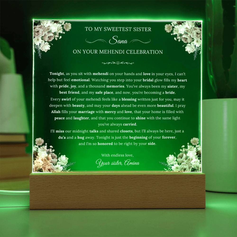 Gift for Sister Mehendi from Sister, A Very Beautiful Message With Duaa by Qiyam