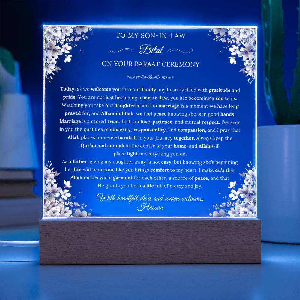 Gift for Son-in-Law Baraat from Father-in-Law, A Very Thoughtful Message With Duaa by Qiyam