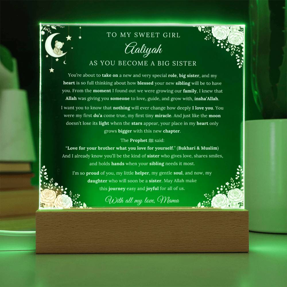 Gift for Daughter Becoming a Sibling from Mom, A Very Thoughtful Message With Hadith by Qiyam