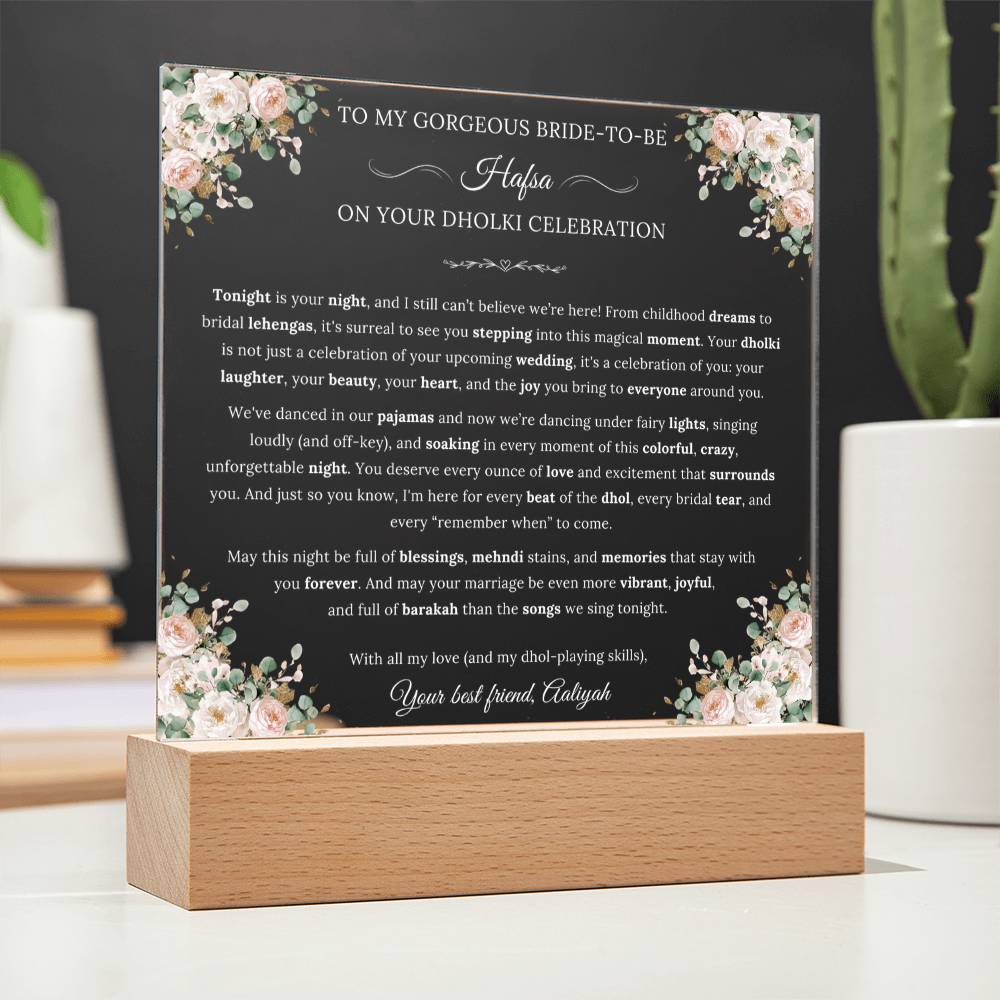 Gift for Bride-to-be Dholki from Best Friend, A Very Beautiful Lovely Message With Duaa by Qiyam