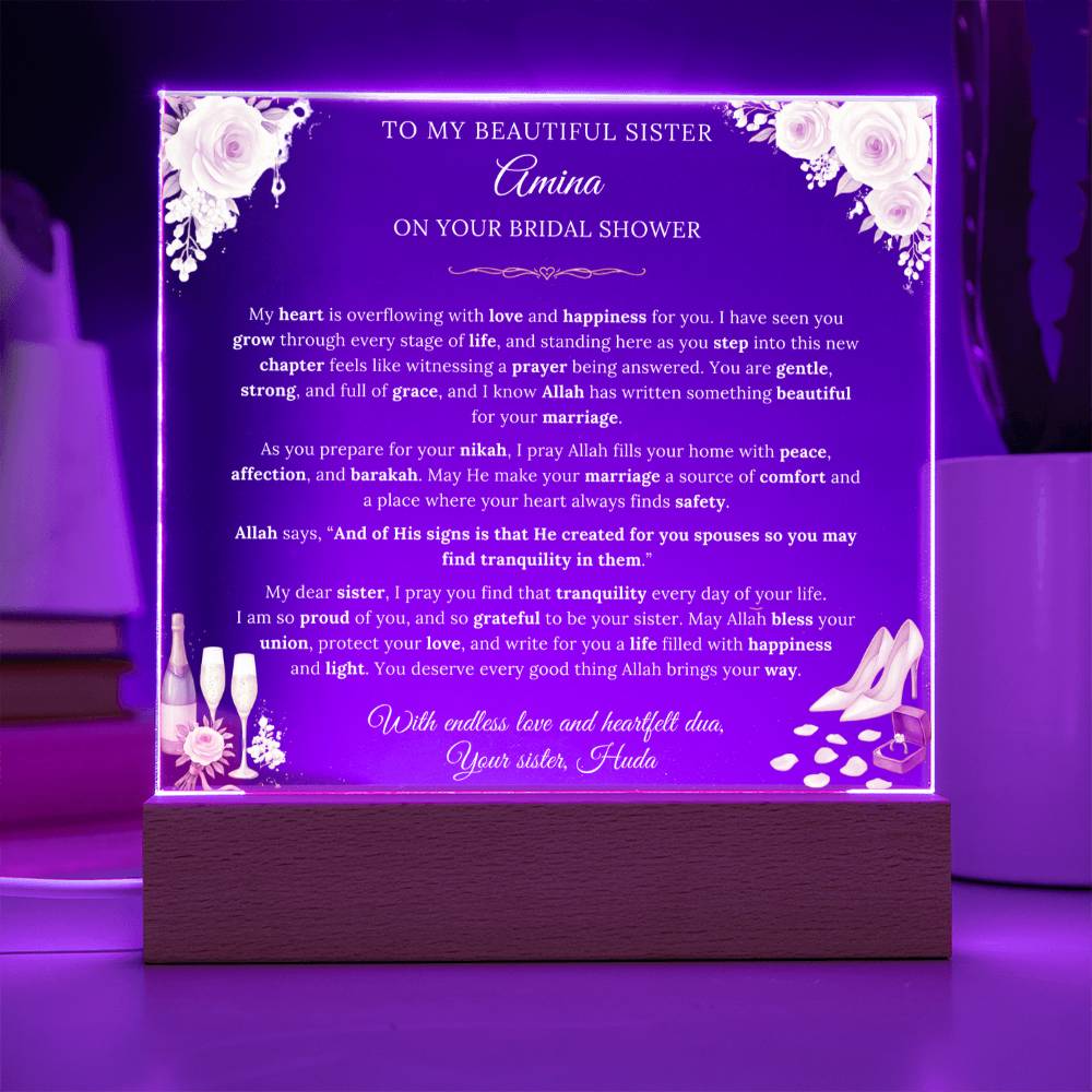 Gift for Sister Bridal Shower From Sisterhood, A Very Lovely Message With Quran Verse by Qiyam