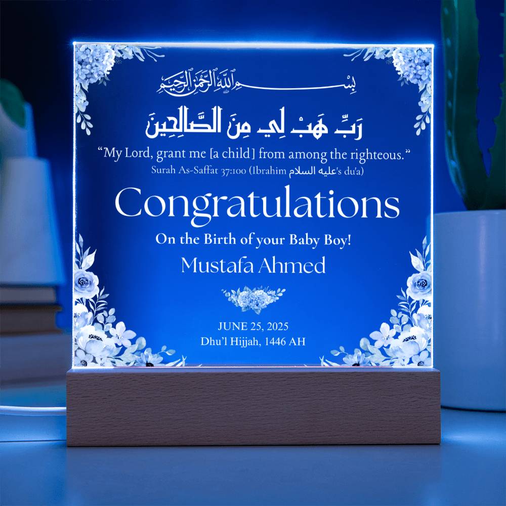 Birth of your Baby Boy -  Newborn Acrylic Plaque - Gift for New Mom by Qiyam