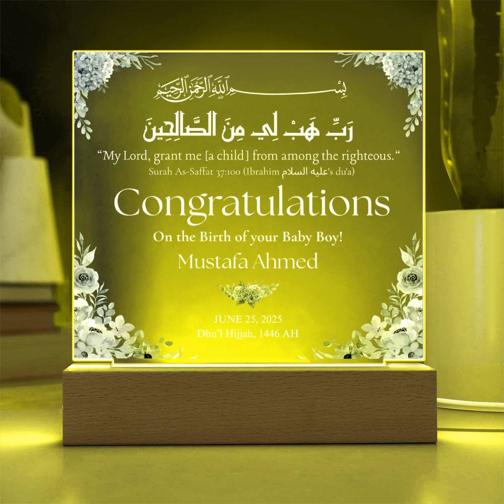Birth of your Baby Boy -  Newborn Acrylic Plaque - Gift for New Mom by Qiyam