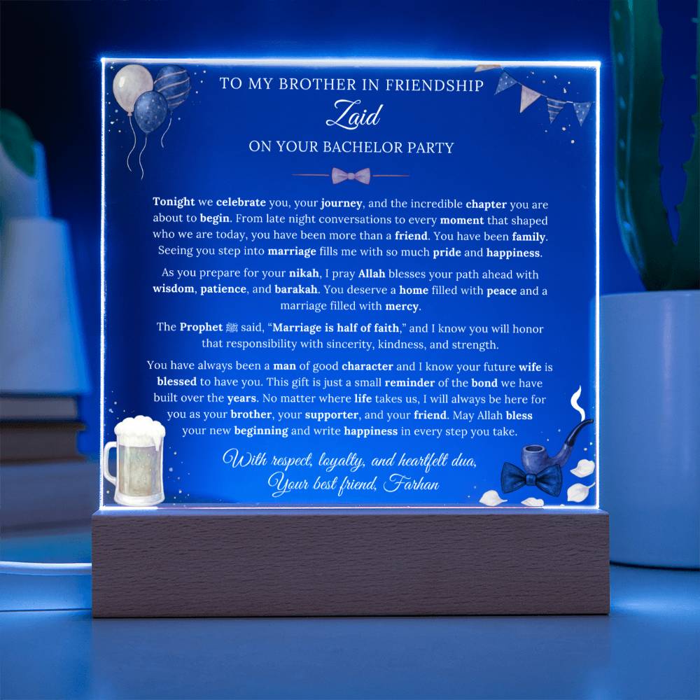 Gift for Brother Bachelor Party From Best Friend, A Very Emotional Message With Hadith by Qiyam