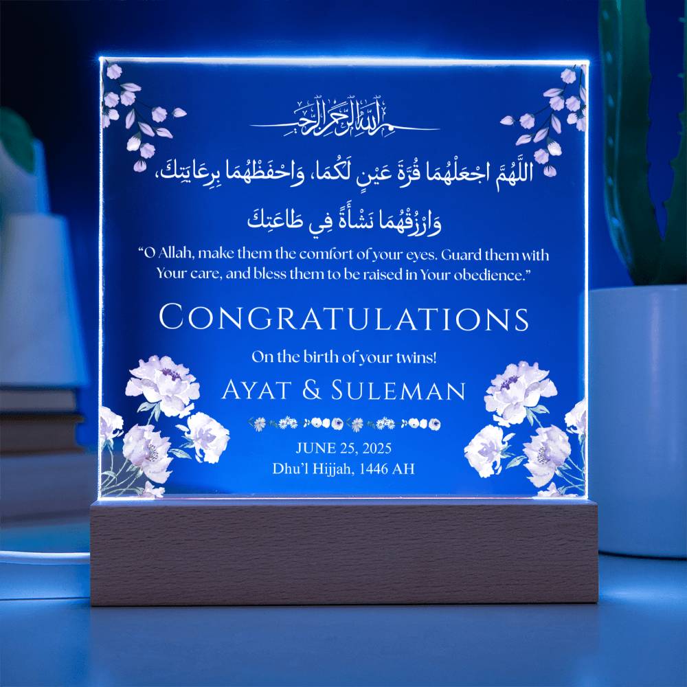 Birth of your Twins -  Newborn Acrylic Plaque - Gift for Couple by Qiyam