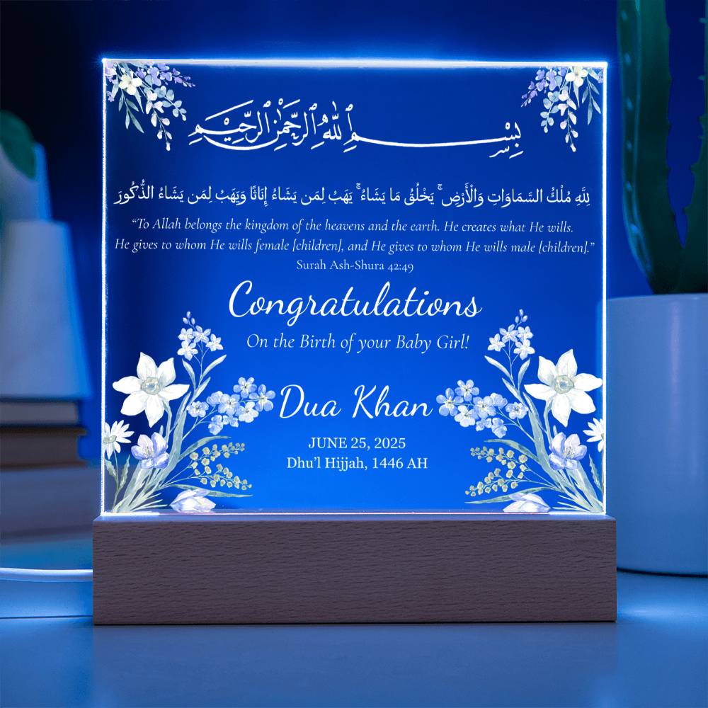 Birth of your Baby Girl -  Newborn Acrylic Plaque - Gift for New Mom by Qiyam