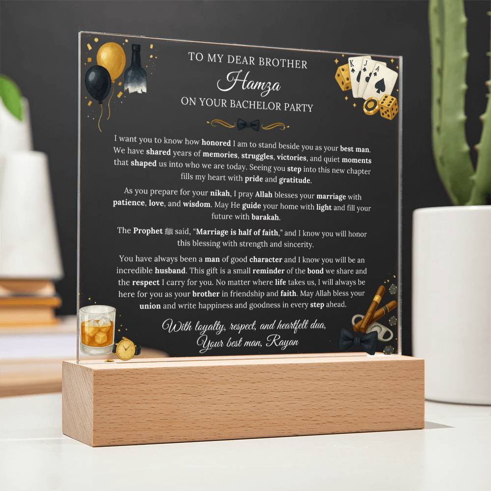 Gift for Brother Bachelor Party From Best Man, A Very Thoughtful Message With Hadith by Qiyam