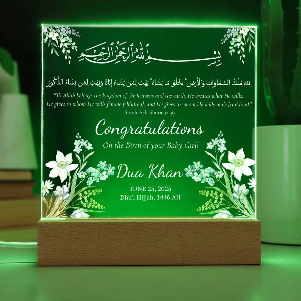 Birth of your Baby Girl -  Newborn Acrylic Plaque - Gift for New Mom by Qiyam