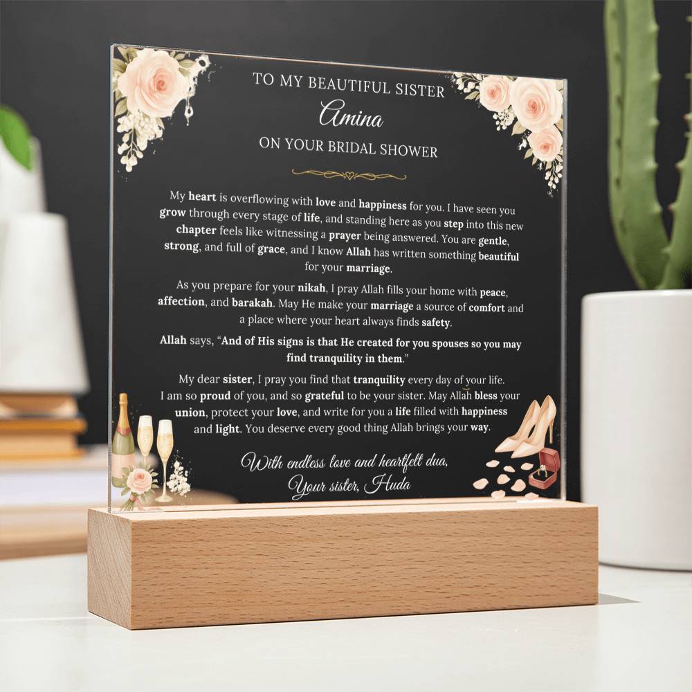 Gift for Sister Bridal Shower From Sisterhood, A Very Lovely Message With Quran Verse by Qiyam