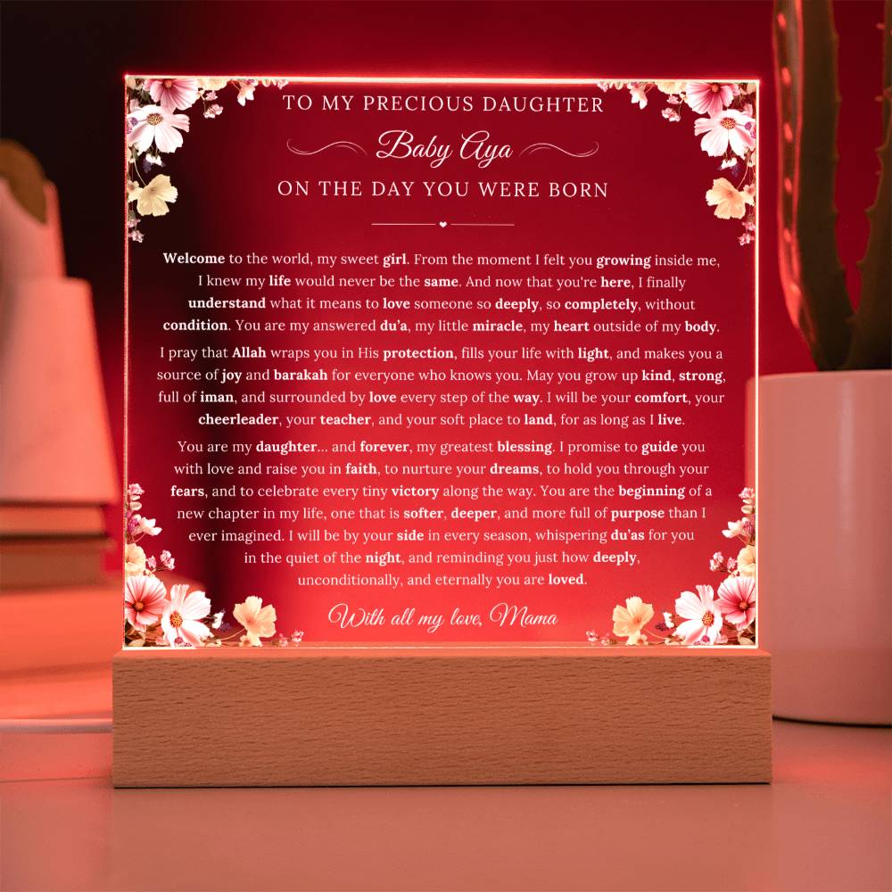 You are the beginning of a new chapter in my life -New born acrylic plaque from Mom - gift for Daughter by Qiyam