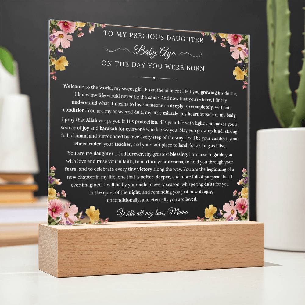 You are the beginning of a new chapter in my life -New born acrylic plaque from Mom - gift for Daughter by Qiyam