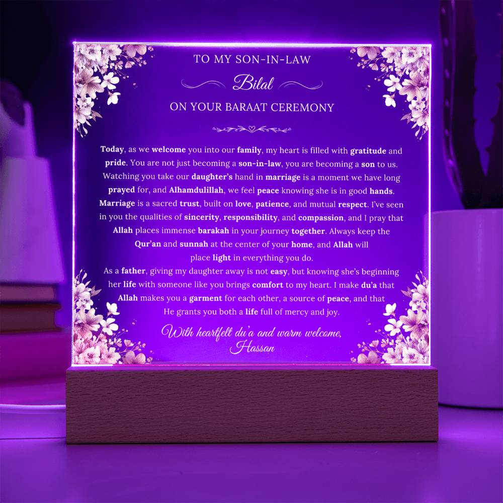 Gift for Son-in-Law Baraat from Father-in-Law, A Very Thoughtful Message With Duaa by Qiyam