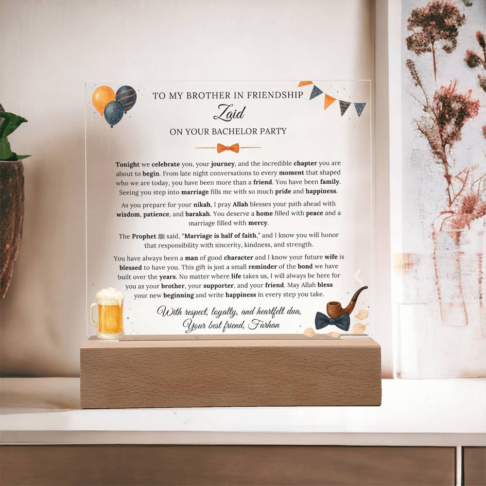 Gift for Brother Bachelor Party From Best Friend, A Very Emotional Message With Hadith by Qiyam