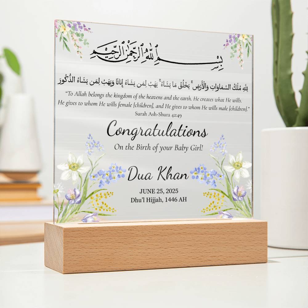 Birth of your Baby Girl -  Newborn Acrylic Plaque - Gift for New Mom by Qiyam