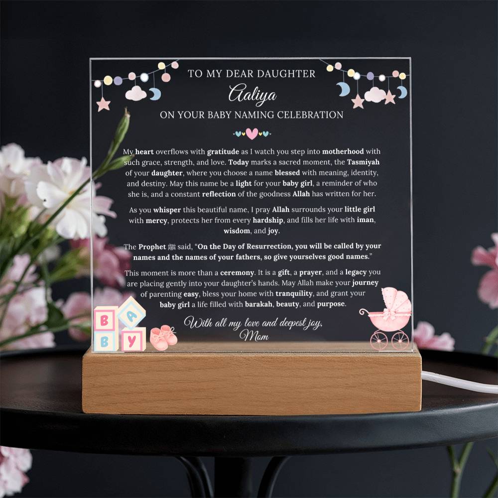 Gift for Daughter Baby naming Tasmiyah from Mom, A Very Lovely Message With Hadith by Qiyam